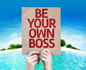 Be Your Own Boss card with beach background